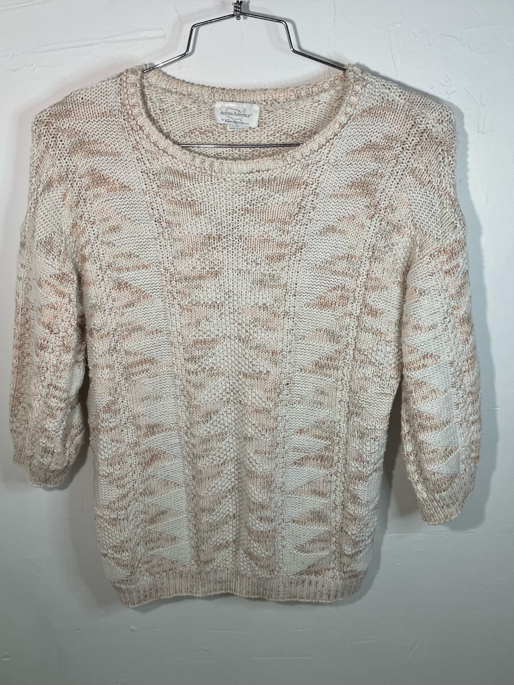 Vintage Cottagecore Pastel Peach Geomotric Print Knit Sweater